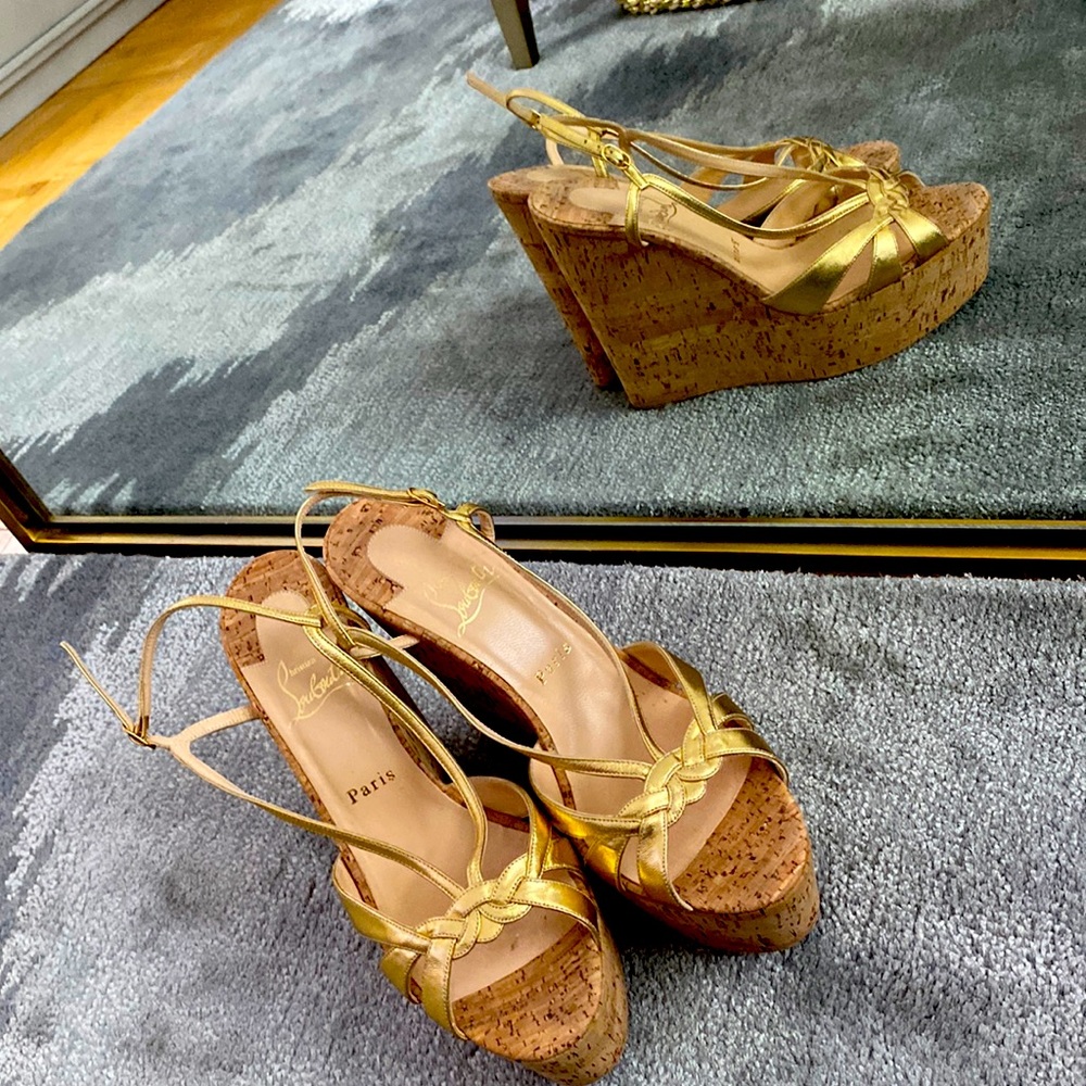 Gold Strap Platform Wedge Sandals - image 1